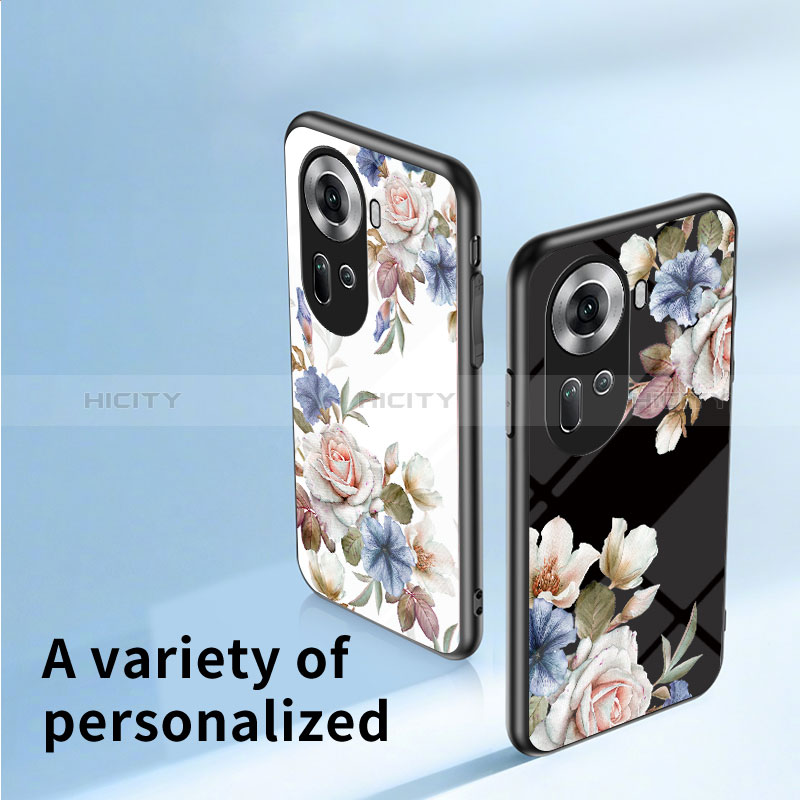 Funda Bumper Silicona Gel Espejo Flores Carcasa para Oppo Reno11 5G