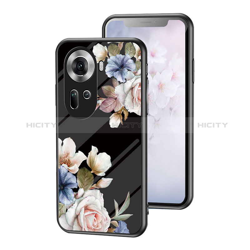 Funda Bumper Silicona Gel Espejo Flores Carcasa para Oppo Reno11 5G Negro