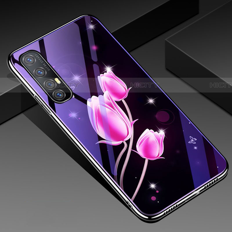 Funda Bumper Silicona Gel Espejo Flores Carcasa para Oppo Reno3 Pro