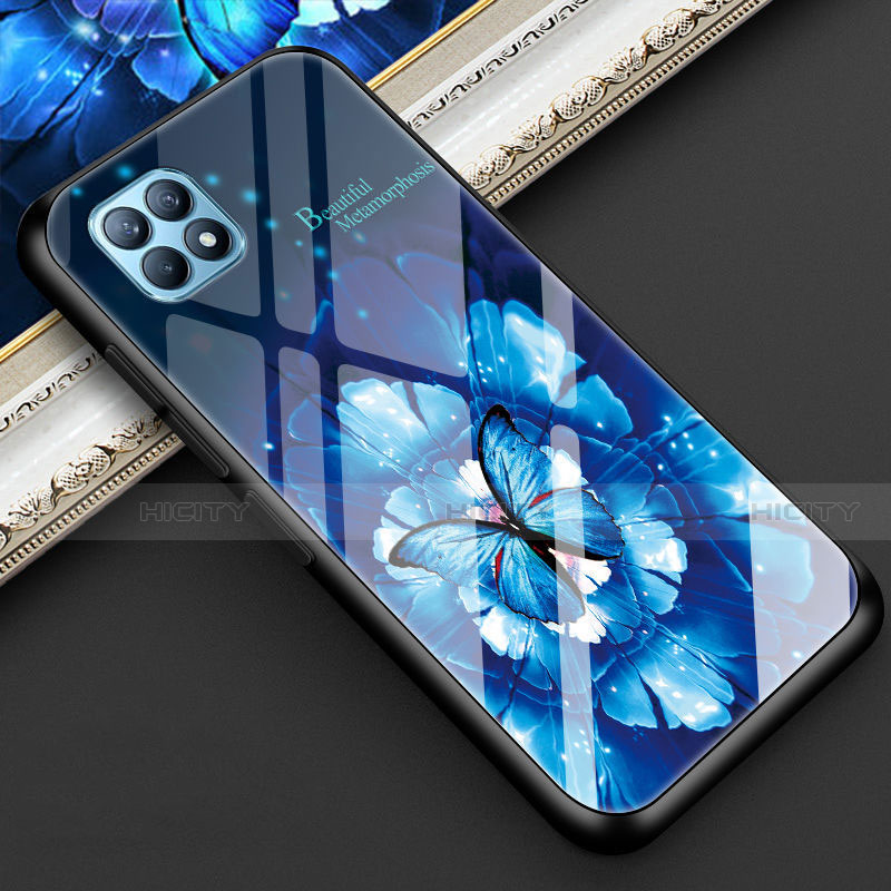 Funda Bumper Silicona Gel Espejo Flores Carcasa para Oppo Reno4 SE 5G Azul Cielo