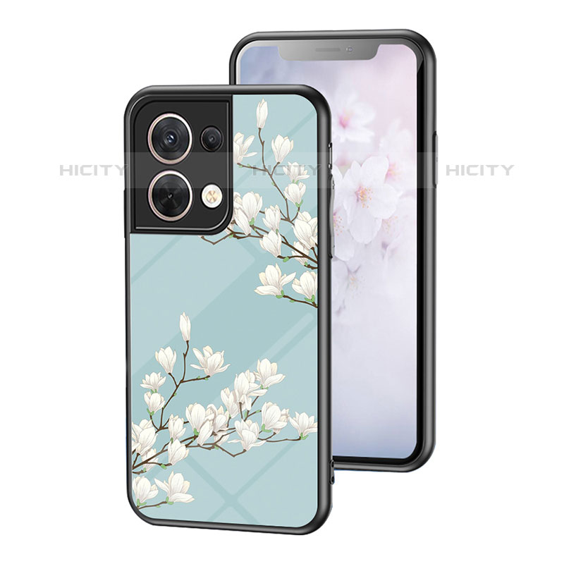 Funda Bumper Silicona Gel Espejo Flores Carcasa para Oppo Reno8 5G