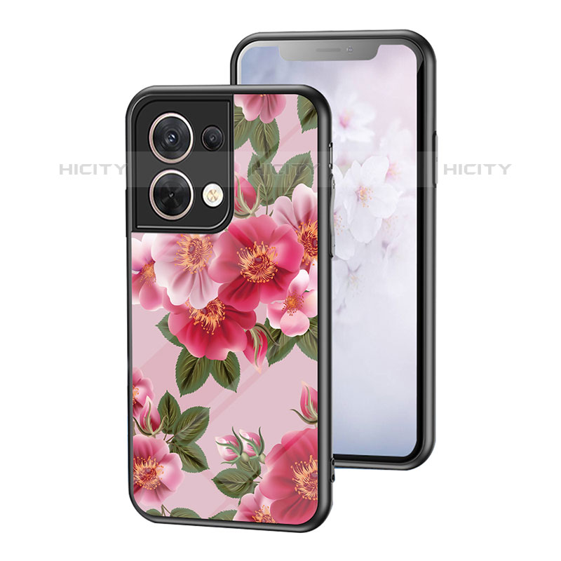 Funda Bumper Silicona Gel Espejo Flores Carcasa para Oppo Reno8 5G