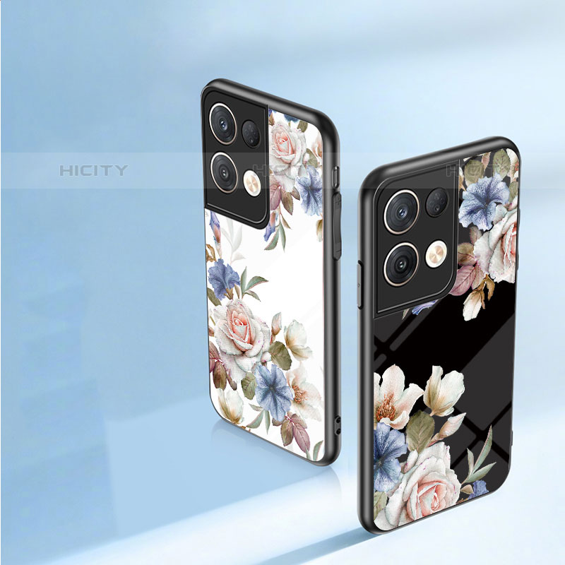 Funda Bumper Silicona Gel Espejo Flores Carcasa para Oppo Reno8 Pro 5G