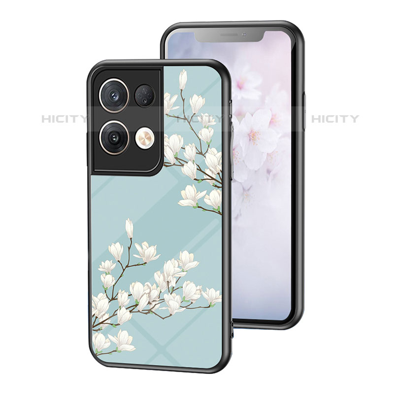 Funda Bumper Silicona Gel Espejo Flores Carcasa para Oppo Reno8 Pro 5G Cian