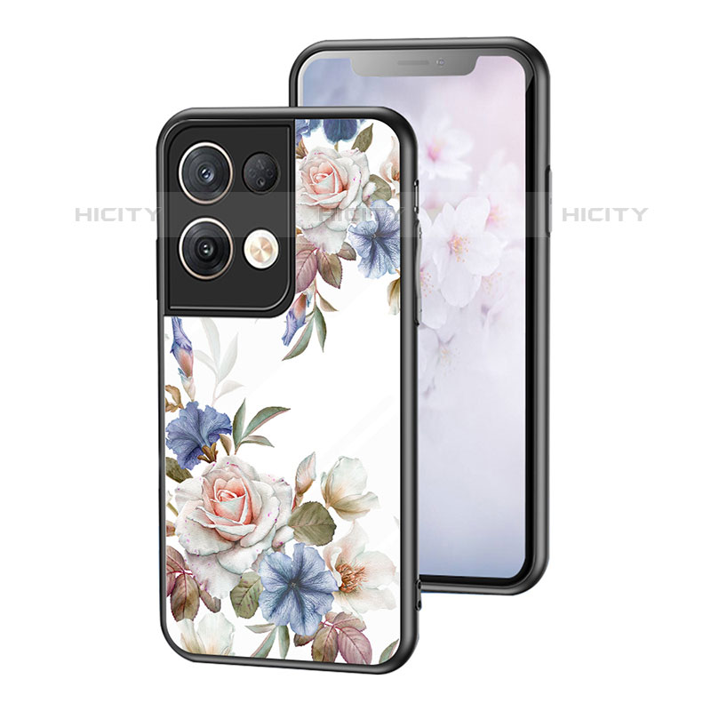 Funda Bumper Silicona Gel Espejo Flores Carcasa para Oppo Reno8 Pro+ Plus 5G