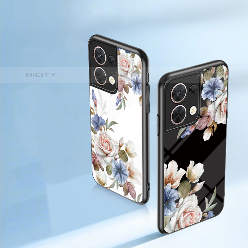 Funda Bumper Silicona Gel Espejo Flores Carcasa para Oppo Reno9 5G