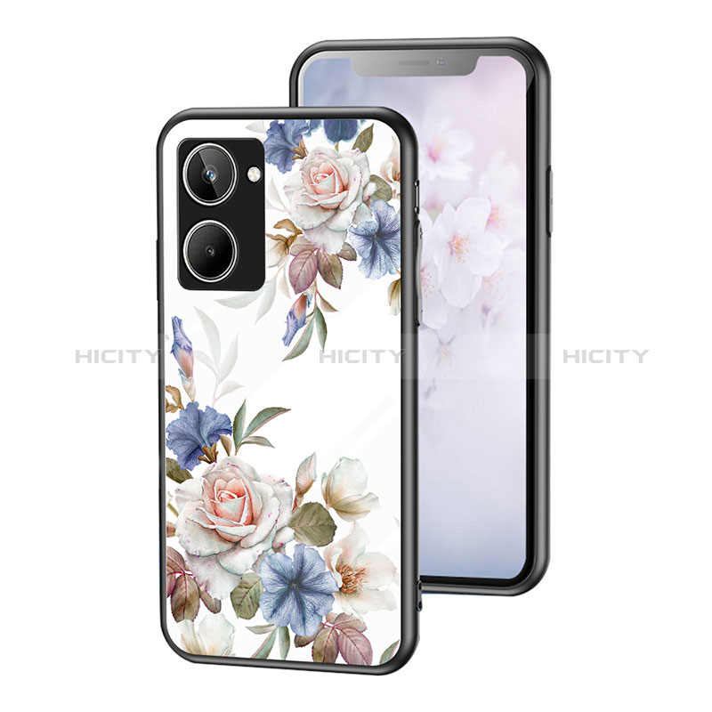 Funda Bumper Silicona Gel Espejo Flores Carcasa para Realme 10 4G Blanco