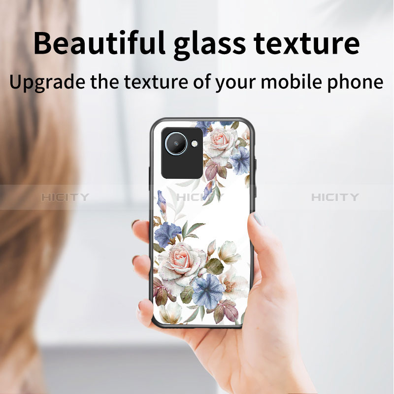 Funda Bumper Silicona Gel Espejo Flores Carcasa para Realme C30