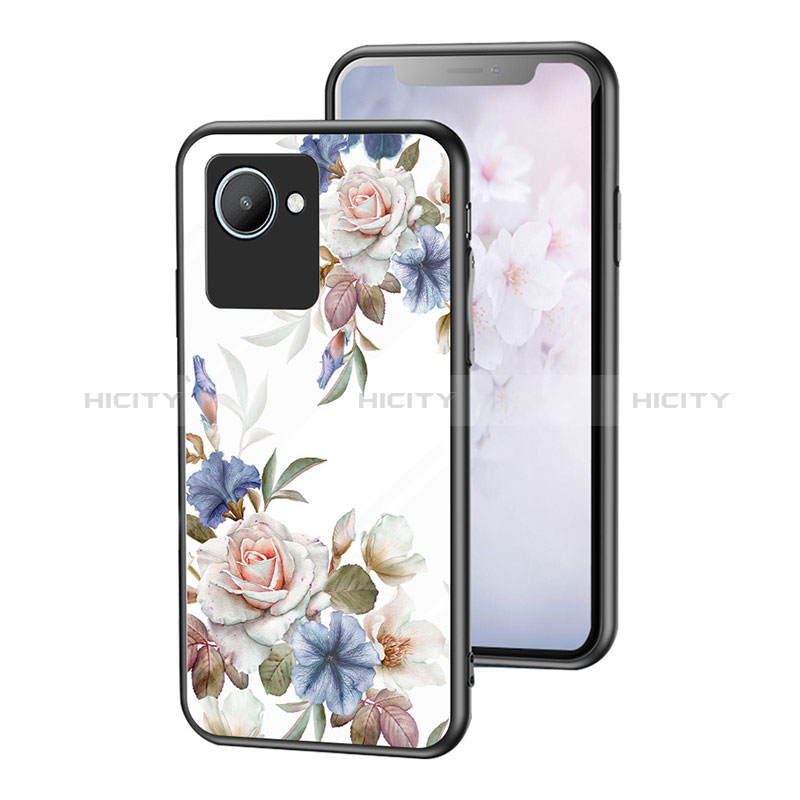 Funda Bumper Silicona Gel Espejo Flores Carcasa para Realme C30s Blanco