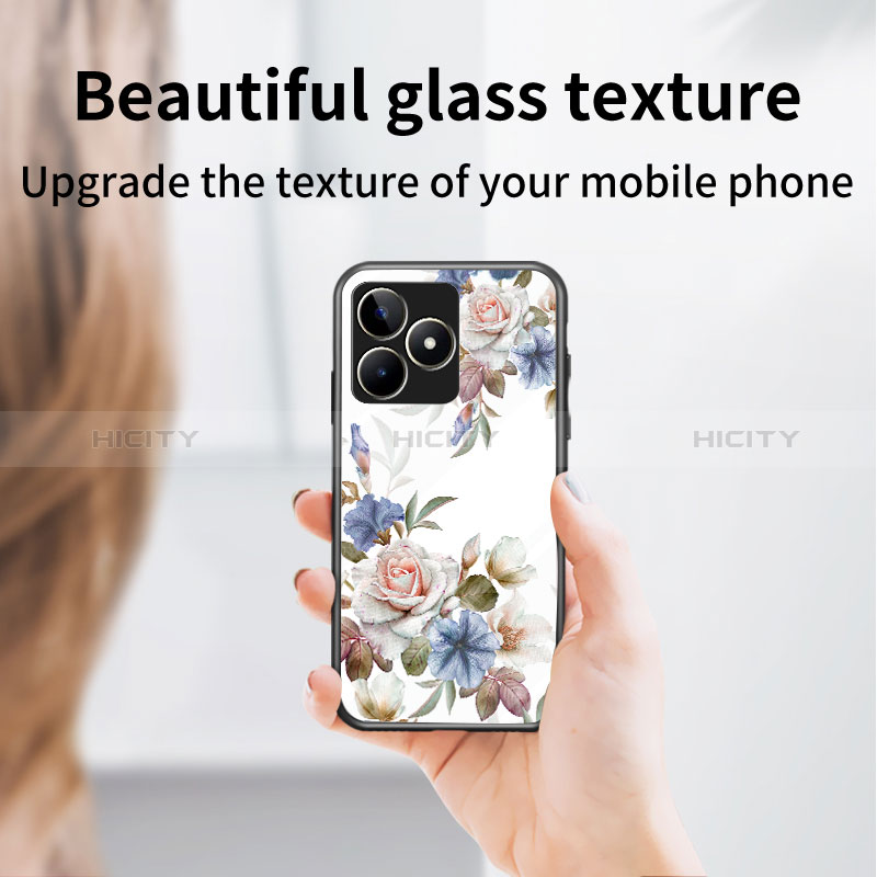 Funda Bumper Silicona Gel Espejo Flores Carcasa para Realme C53