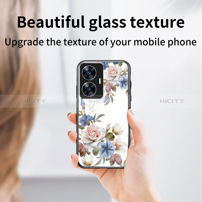 Funda Bumper Silicona Gel Espejo Flores Carcasa para Realme C55