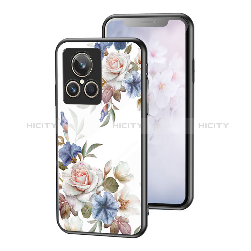 Funda Bumper Silicona Gel Espejo Flores Carcasa para Realme GT2 Master Explorer Blanco