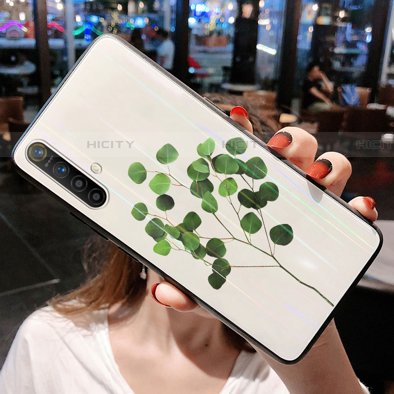 Funda Bumper Silicona Gel Espejo Flores Carcasa para Realme X50 5G Verde