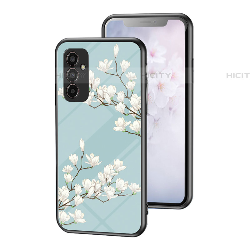 Funda Bumper Silicona Gel Espejo Flores Carcasa para Samsung Galaxy M13 4G Cian