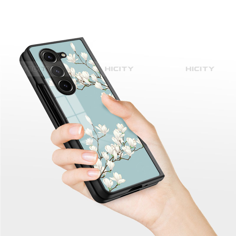 Funda Bumper Silicona Gel Espejo Flores Carcasa para Samsung Galaxy Z Fold5 5G