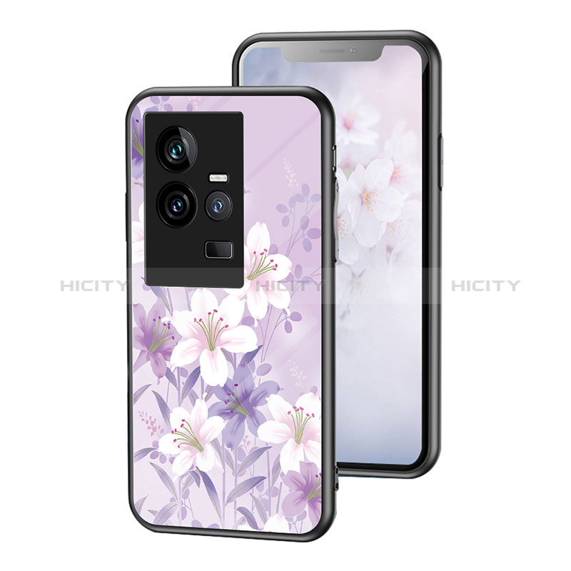 Funda Bumper Silicona Gel Espejo Flores Carcasa para Vivo iQOO 11 5G Purpura Claro