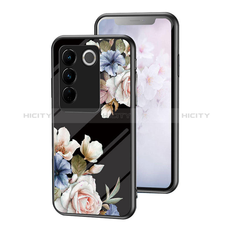 Funda Bumper Silicona Gel Espejo Flores Carcasa para Vivo V27 5G