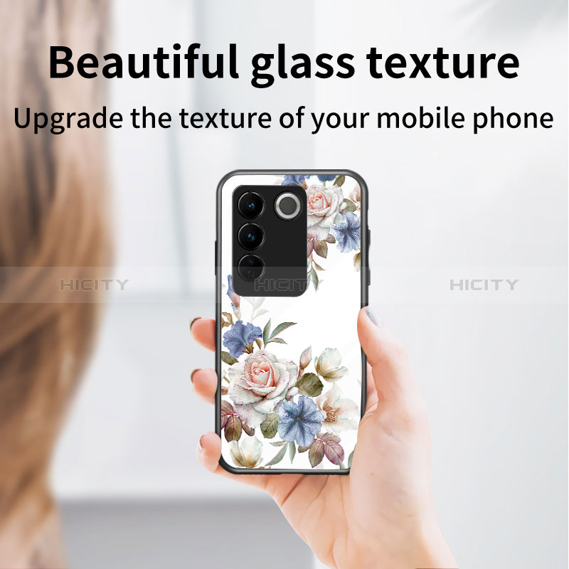 Funda Bumper Silicona Gel Espejo Flores Carcasa para Vivo V27 Pro 5G