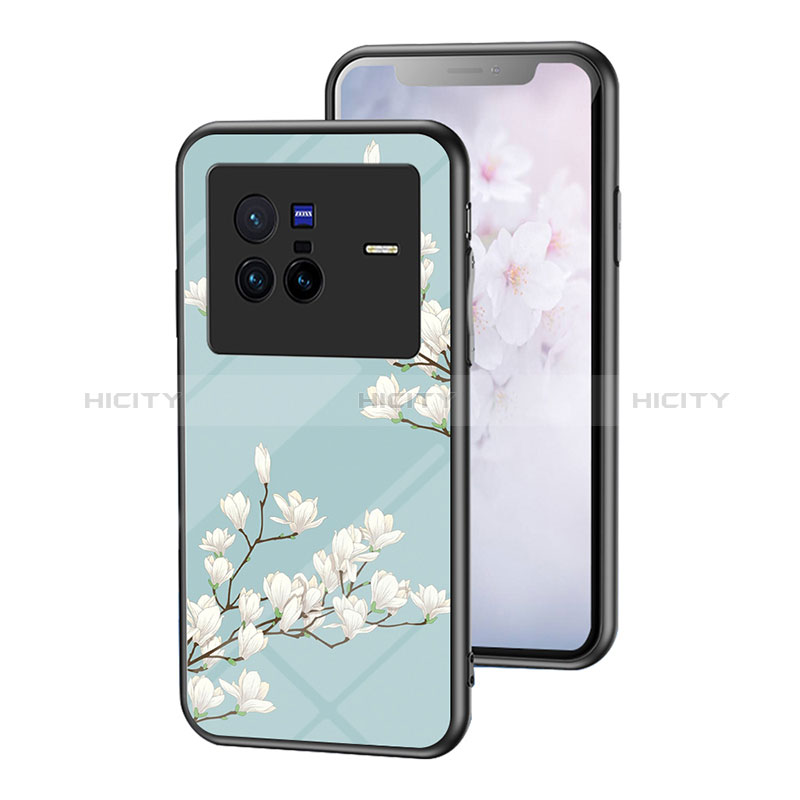 Funda Bumper Silicona Gel Espejo Flores Carcasa para Vivo X80 5G