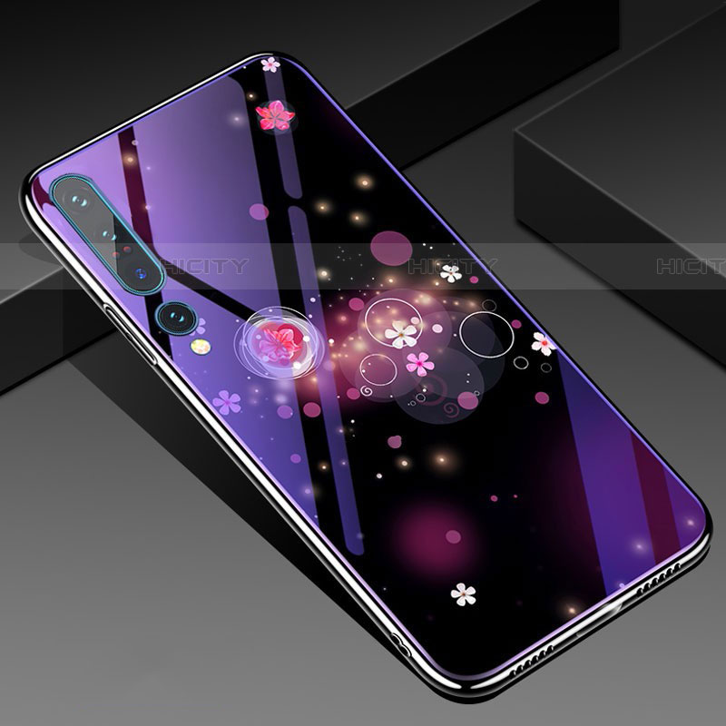 Funda Bumper Silicona Gel Espejo Flores Carcasa para Xiaomi Mi 10 Pro Morado