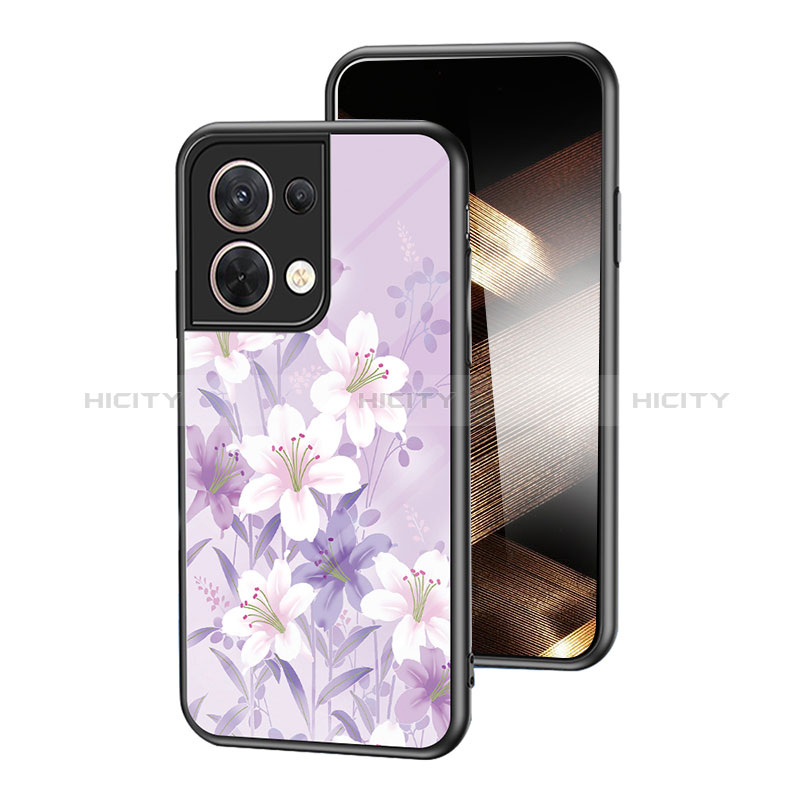 Funda Bumper Silicona Gel Espejo Flores Carcasa para Xiaomi Redmi Note 13 5G Purpura Claro