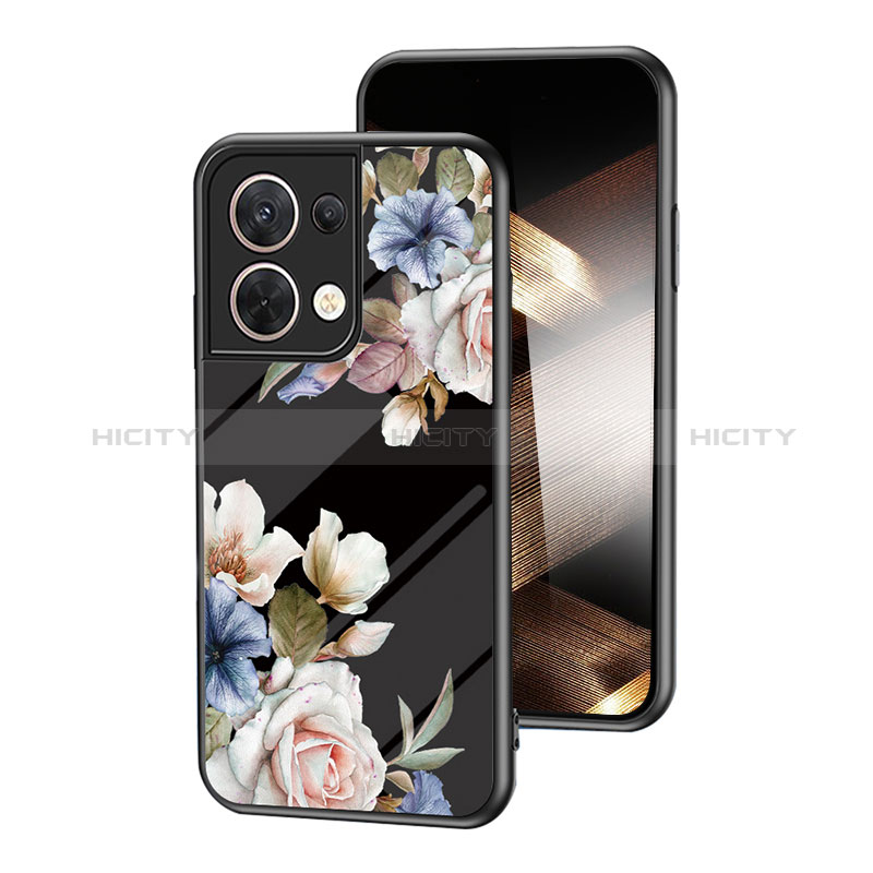 Funda Bumper Silicona Gel Espejo Flores Carcasa para Xiaomi Redmi Note 13 Pro 5G Negro