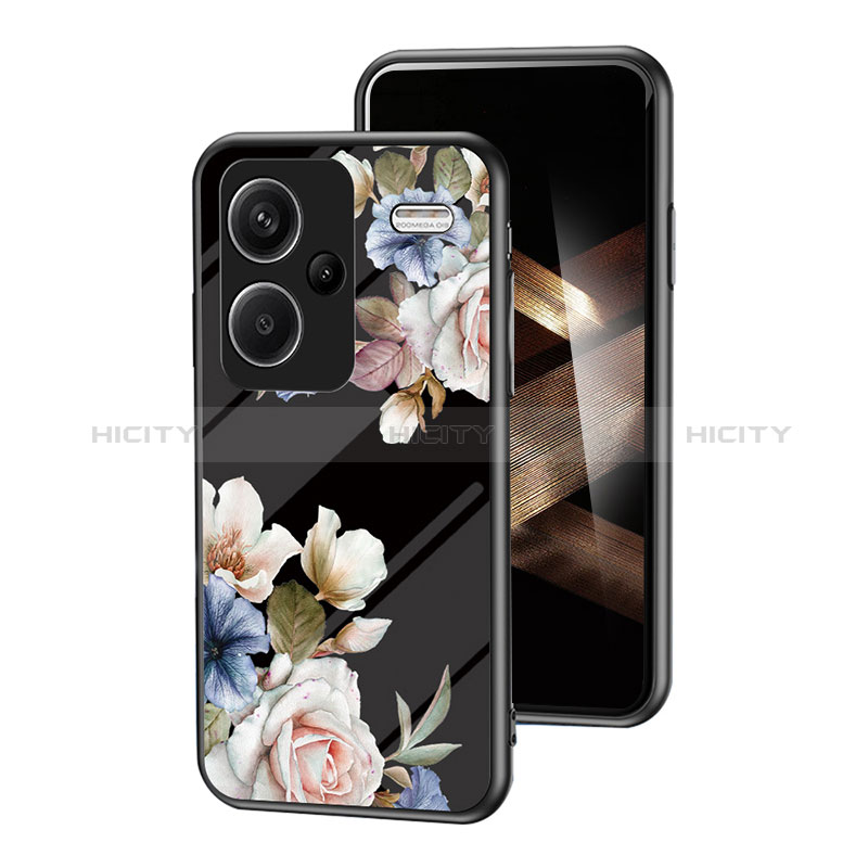 Funda Bumper Silicona Gel Espejo Flores Carcasa para Xiaomi Redmi Note 13 Pro+ Plus 5G Negro