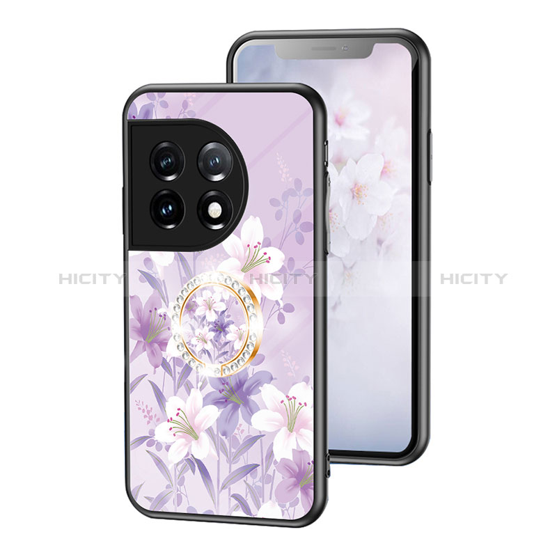 Funda Bumper Silicona Gel Espejo Flores Carcasa S01 para OnePlus 11 5G Purpura Claro