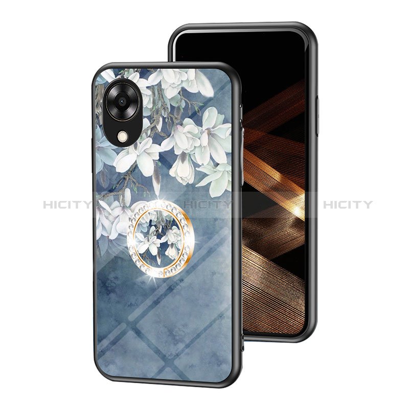 Funda Bumper Silicona Gel Espejo Flores Carcasa S01 para Oppo A17K Azul