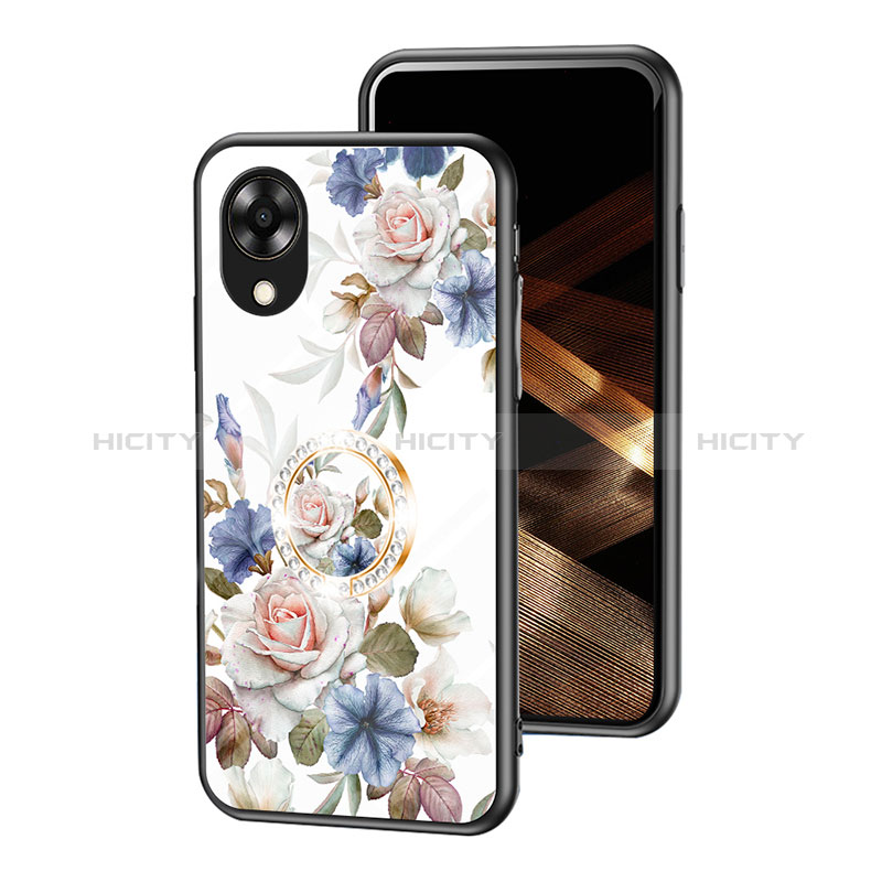 Funda Bumper Silicona Gel Espejo Flores Carcasa S01 para Oppo A17K Blanco