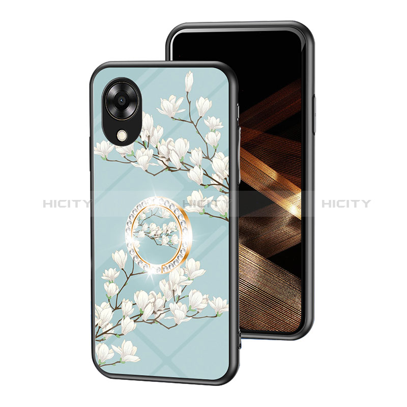 Funda Bumper Silicona Gel Espejo Flores Carcasa S01 para Oppo A17K Cian