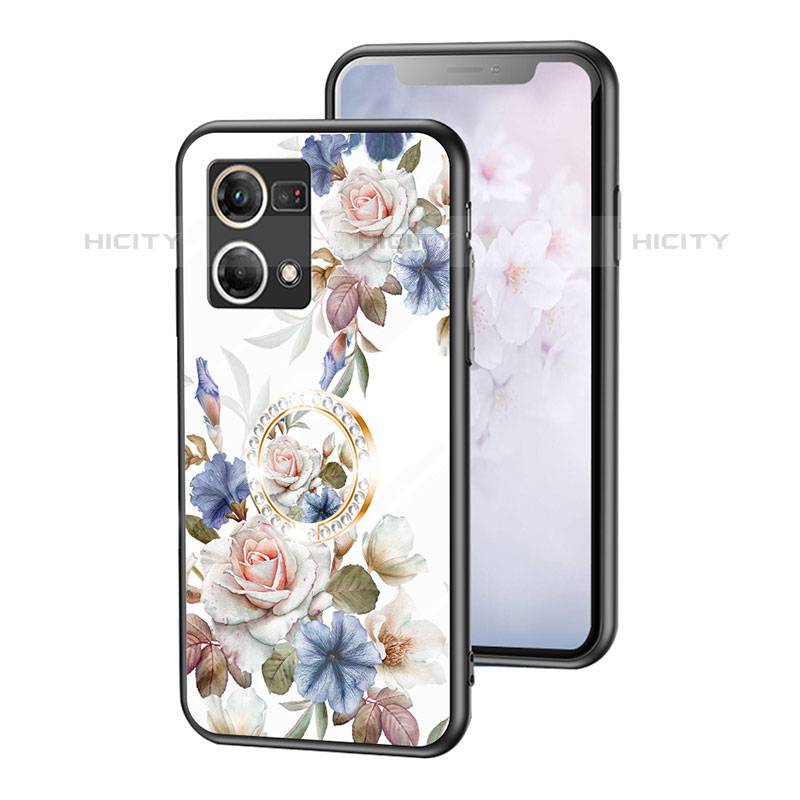 Funda Bumper Silicona Gel Espejo Flores Carcasa S01 para Oppo F21 Pro 4G Blanco