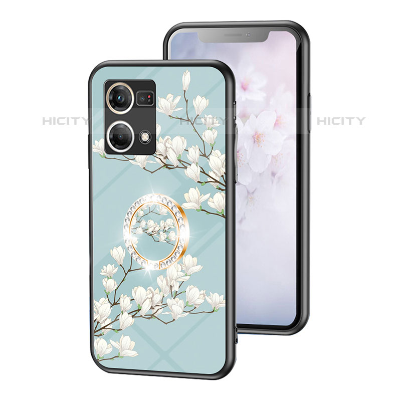 Funda Bumper Silicona Gel Espejo Flores Carcasa S01 para Oppo F21 Pro 4G Cian