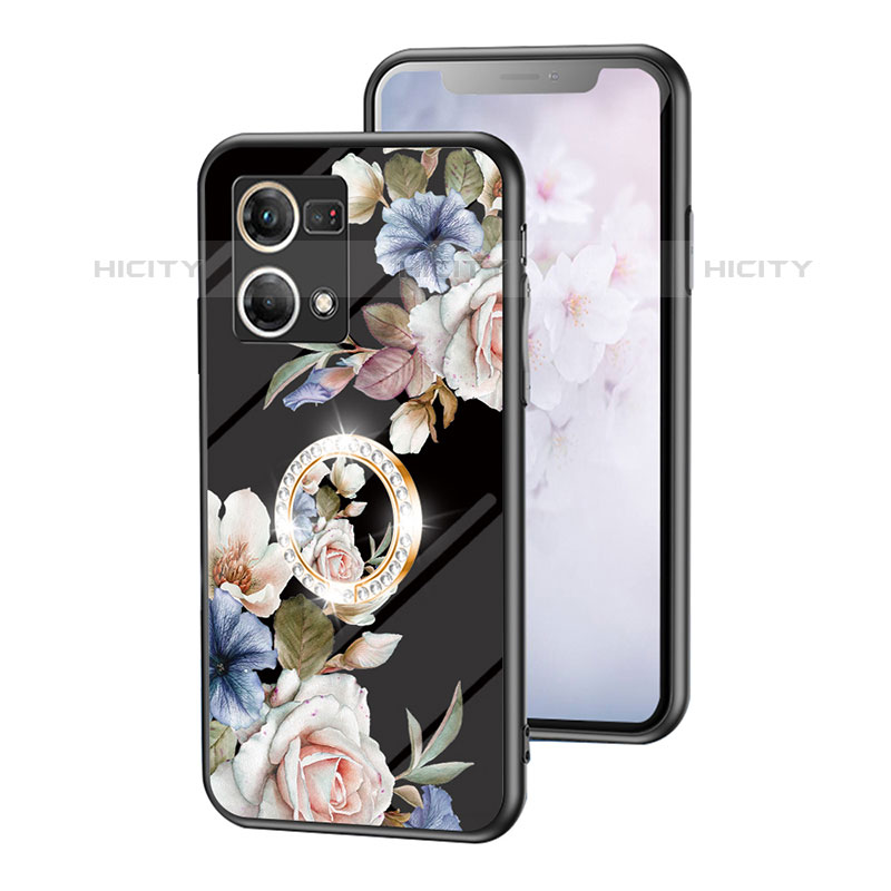 Funda Bumper Silicona Gel Espejo Flores Carcasa S01 para Oppo F21 Pro 4G Negro