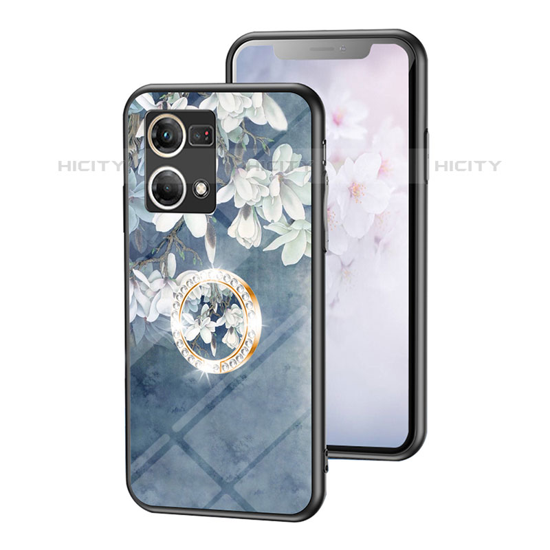 Funda Bumper Silicona Gel Espejo Flores Carcasa S01 para Oppo F21s Pro 4G Azul