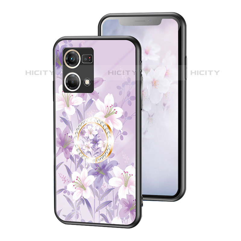 Funda Bumper Silicona Gel Espejo Flores Carcasa S01 para Oppo F21s Pro 4G Purpura Claro