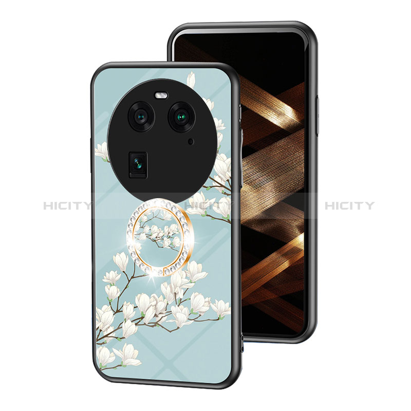 Funda Bumper Silicona Gel Espejo Flores Carcasa S01 para Oppo Find X6 5G Cian