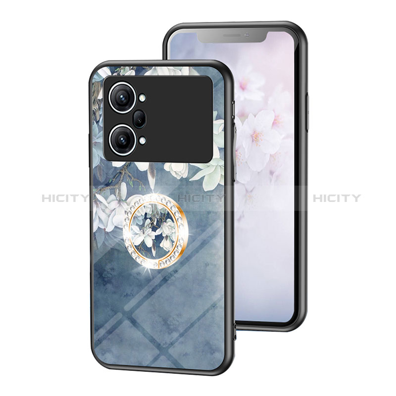 Funda Bumper Silicona Gel Espejo Flores Carcasa S01 para Oppo K10 Pro 5G Azul