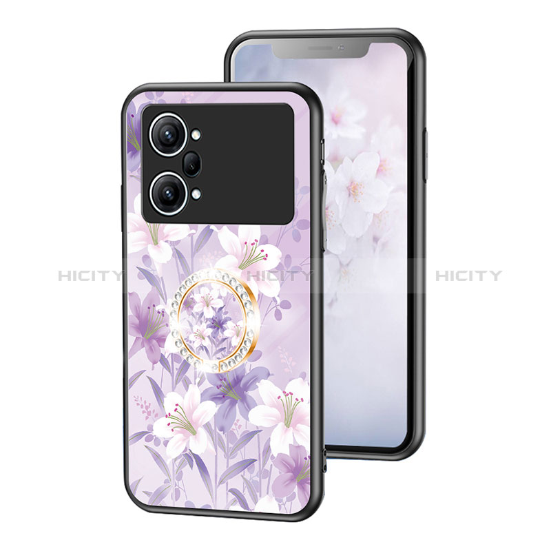 Funda Bumper Silicona Gel Espejo Flores Carcasa S01 para Oppo K10 Pro 5G Purpura Claro