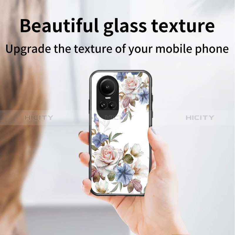 Funda Bumper Silicona Gel Espejo Flores Carcasa S01 para Oppo Reno10 5G