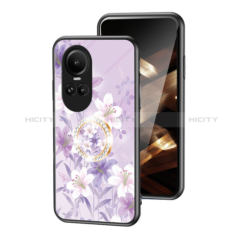 Funda Bumper Silicona Gel Espejo Flores Carcasa S01 para Oppo Reno10 5G Purpura Claro