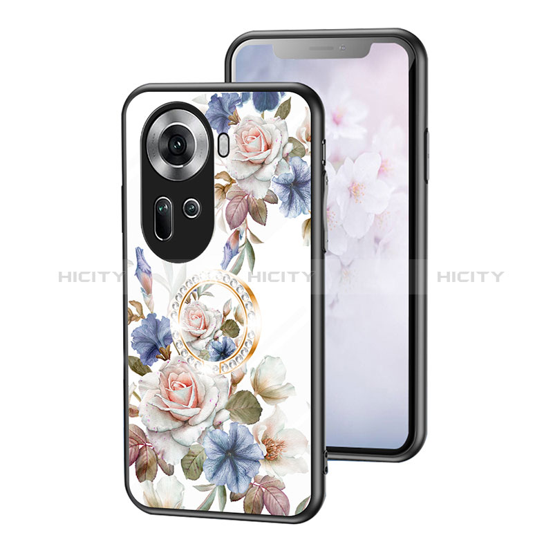 Funda Bumper Silicona Gel Espejo Flores Carcasa S01 para Oppo Reno11 5G Blanco