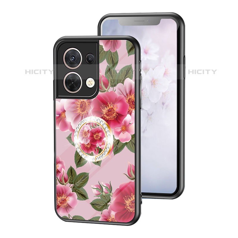 Funda Bumper Silicona Gel Espejo Flores Carcasa S01 para Oppo Reno8 5G Rojo