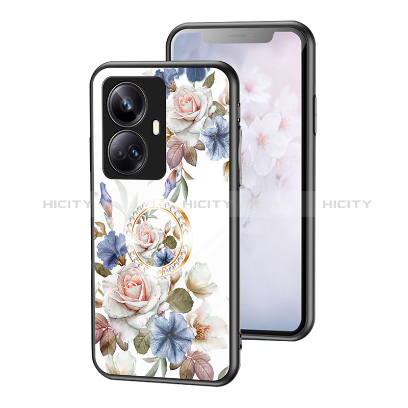 Funda Bumper Silicona Gel Espejo Flores Carcasa S01 para Realme 10 Pro+ Plus 5G Blanco