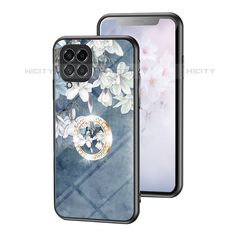 Funda Bumper Silicona Gel Espejo Flores Carcasa S01 para Samsung Galaxy M53 5G Azul