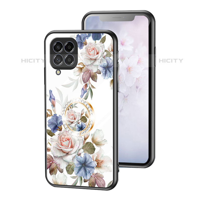 Funda Bumper Silicona Gel Espejo Flores Carcasa S01 para Samsung Galaxy M53 5G Blanco