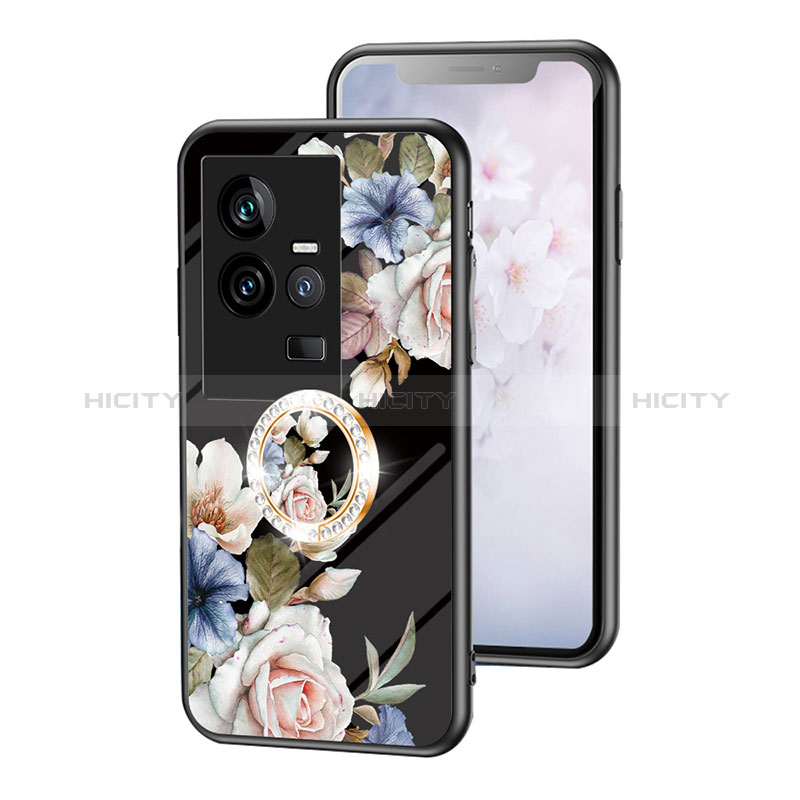 Funda Bumper Silicona Gel Espejo Flores Carcasa S01 para Vivo iQOO 11 5G Negro