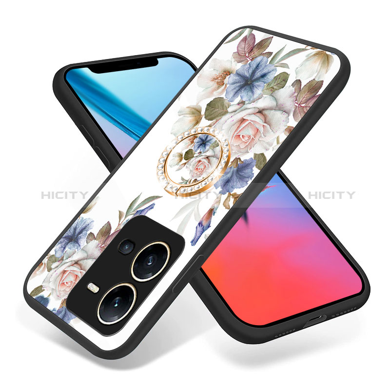 Funda Bumper Silicona Gel Espejo Flores Carcasa S01 para Vivo V25 5G