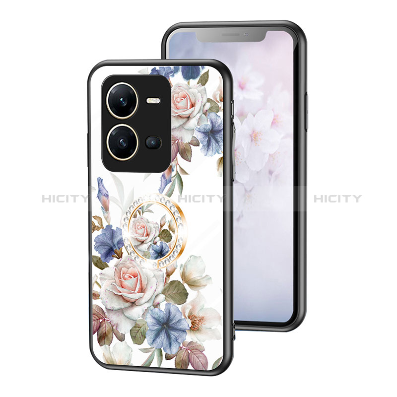 Funda Bumper Silicona Gel Espejo Flores Carcasa S01 para Vivo V25 5G Blanco