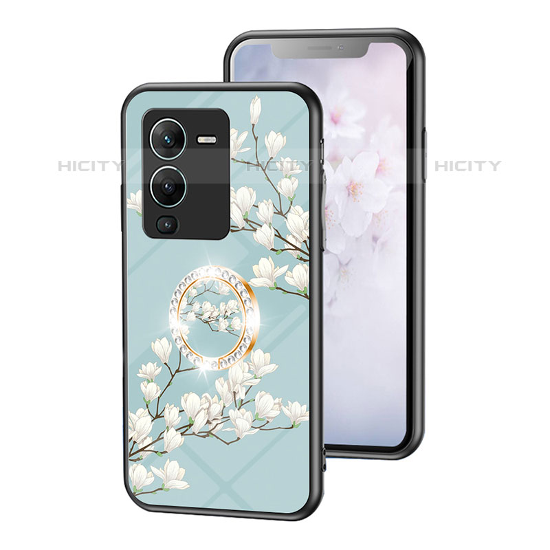 Funda Bumper Silicona Gel Espejo Flores Carcasa S01 para Vivo V25 Pro 5G Cian